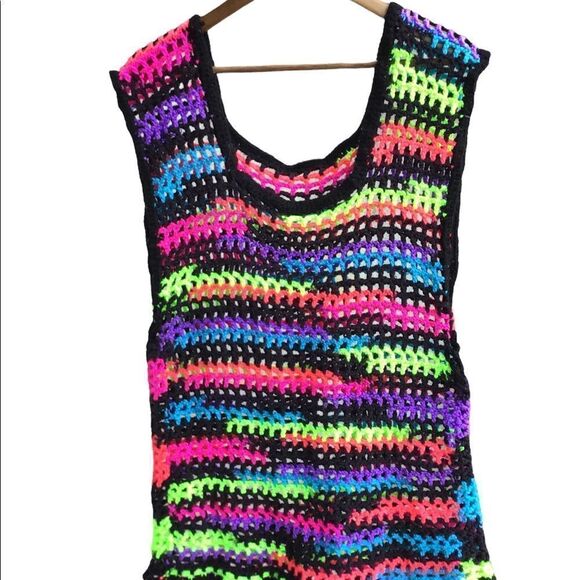 Crochet Multi Color Sleeveless Vest Good Condition Open Size - Picture 1 of 5
